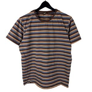 Vintage 90s Run & Fly Striped Surf Style Brown Blue Essential Shirt Size M